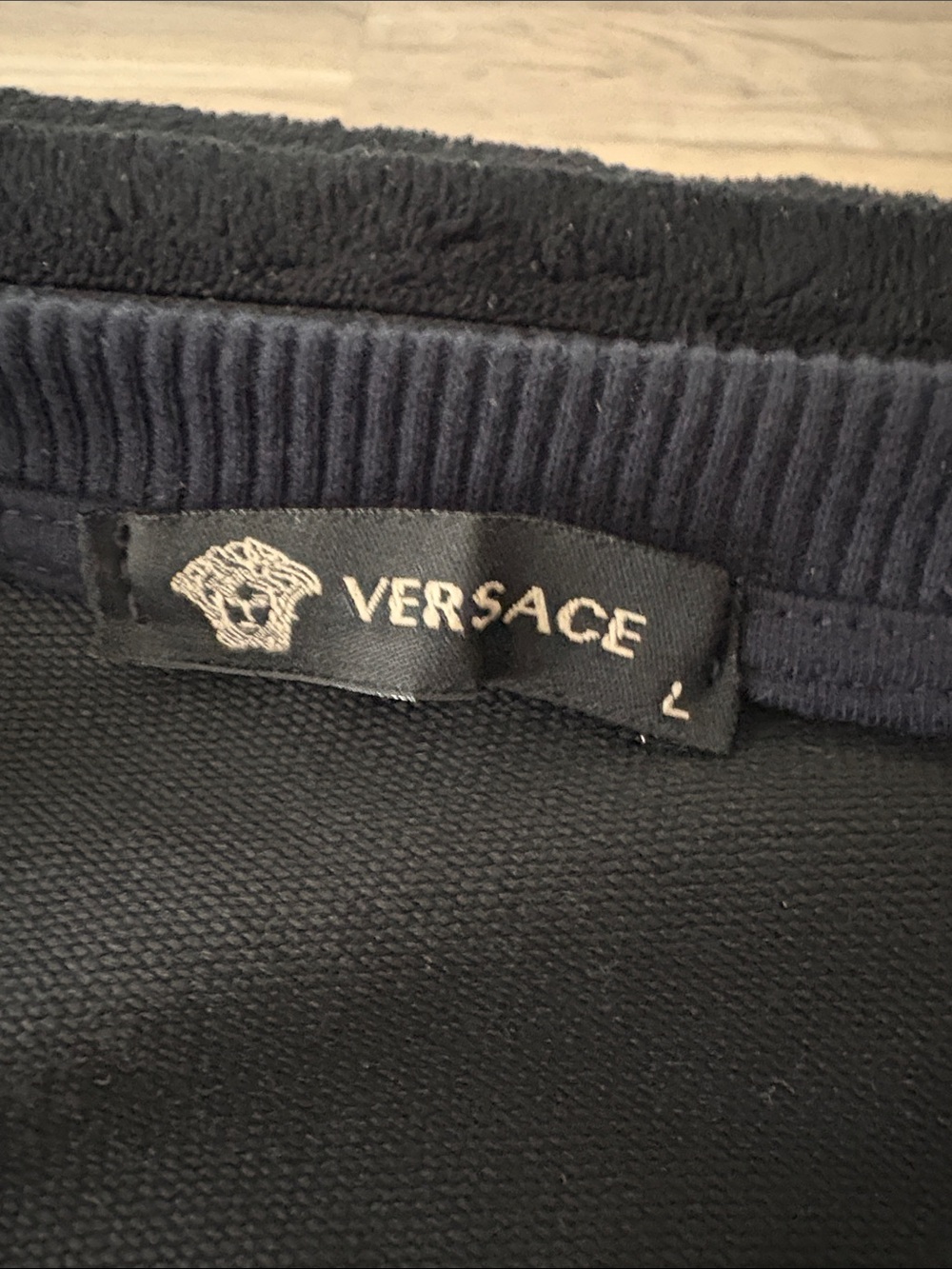 Versace Men’s Navy Crewneck Sweatshirt with Gold Logo - Picture 2 of 6